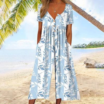 Lara | Leaf Print V-Neck Jumpsuit
